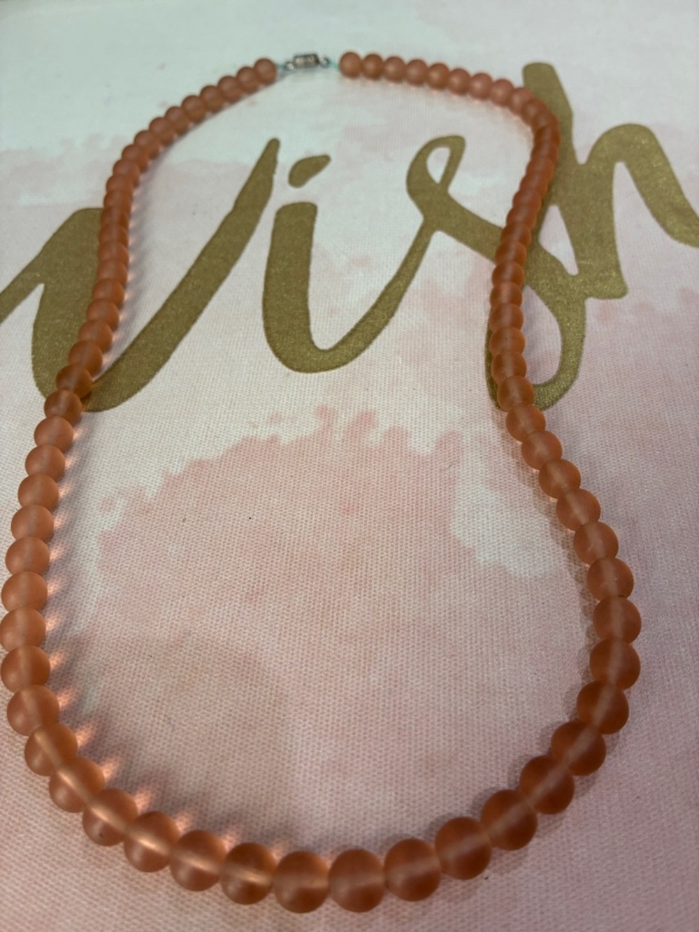 Matte Peach Soft Pink Frost Glass Beaded Necklace - Women Jewelry
